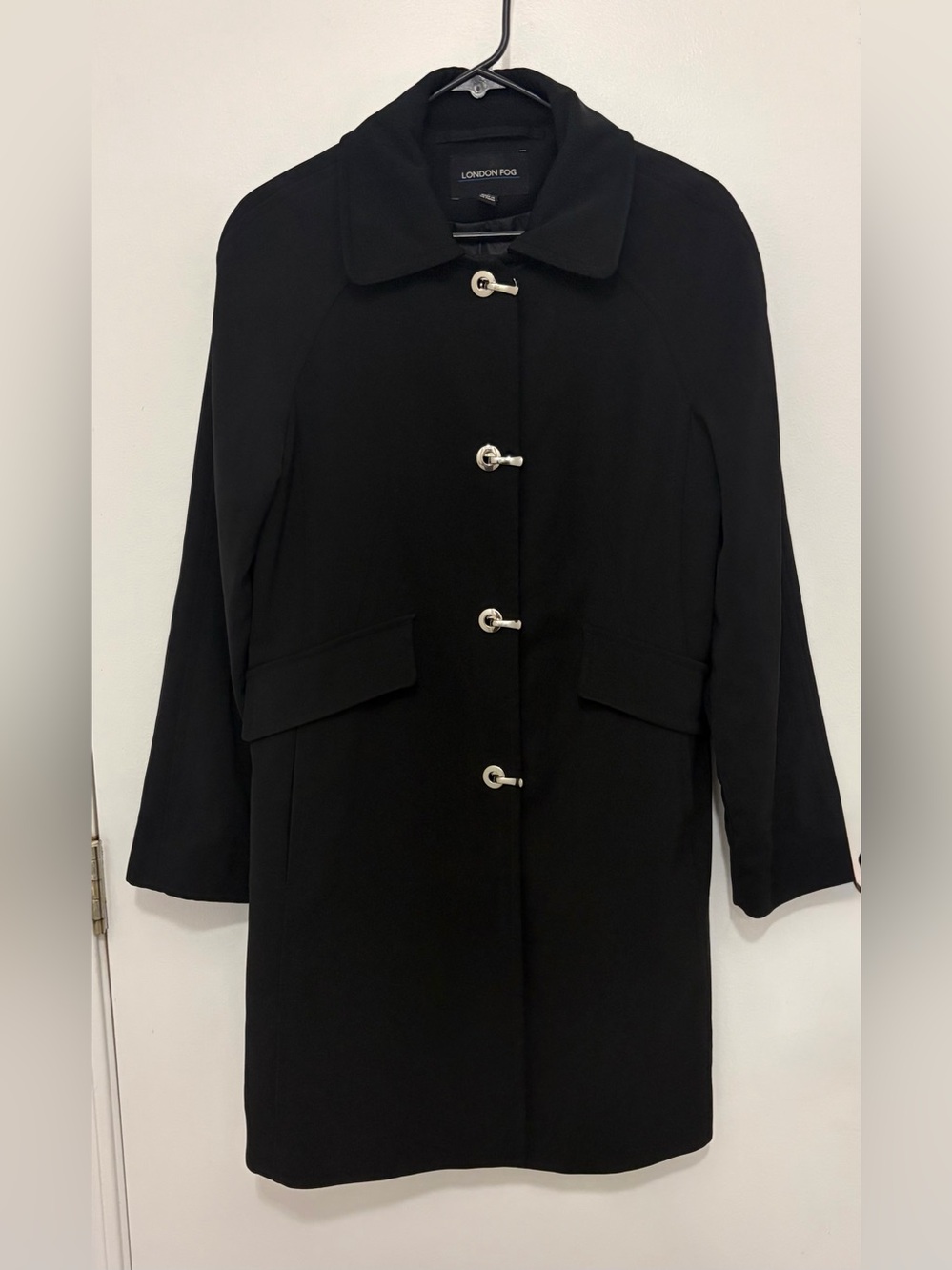 London Fog Black Toggle-Front Trench Coat